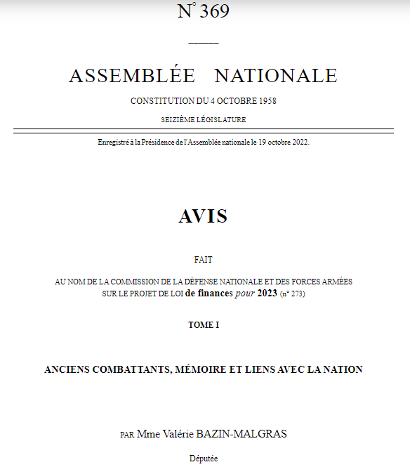 PLF 2023 : rapport pour avis « anciens combattants, mémoire et liens avec la Nation »