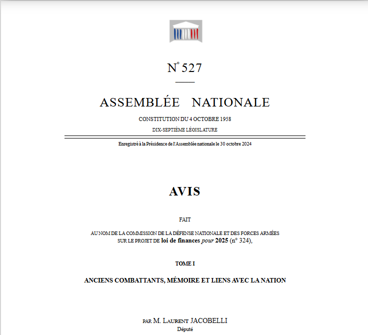 A lire, le rapport sur les crédits de la mission “Anciens combattants, mémoire et liens avec la Nation” du PLF 2025