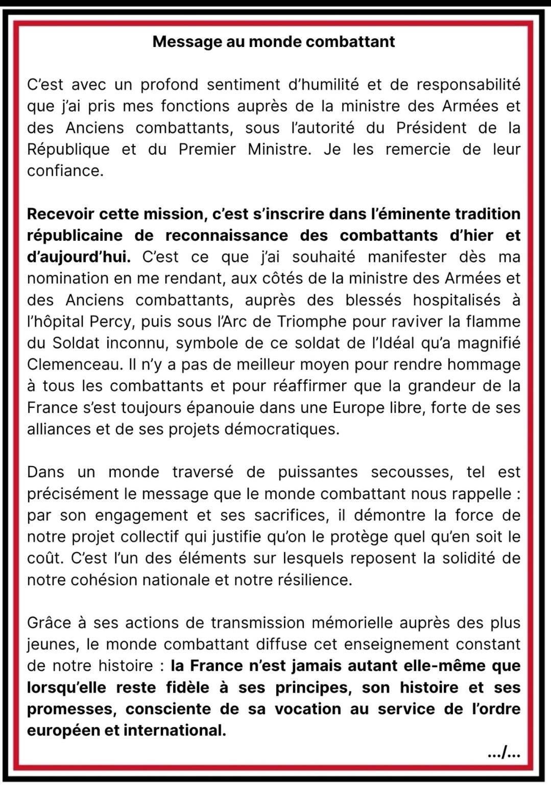 Message au monde combattant page 1
